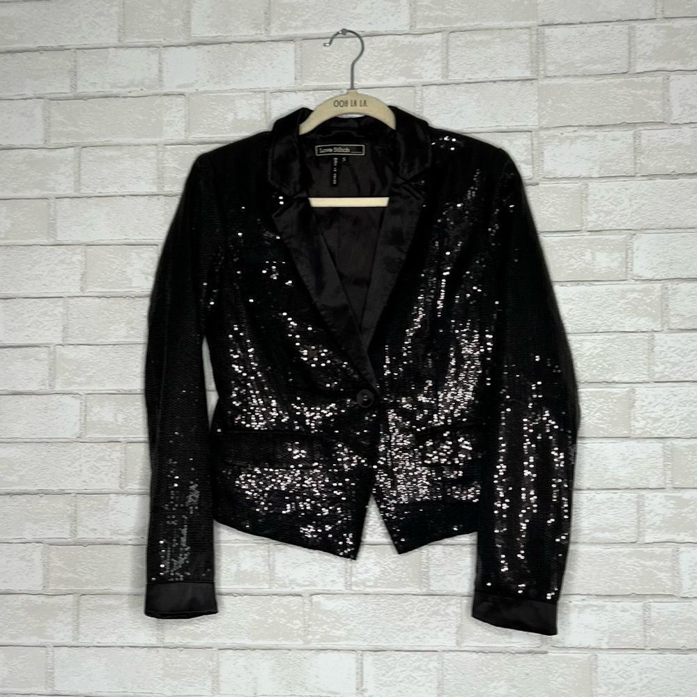 🖤 LOVE STITCH 🖤 sequined jacket formal dance costume size S black dress up